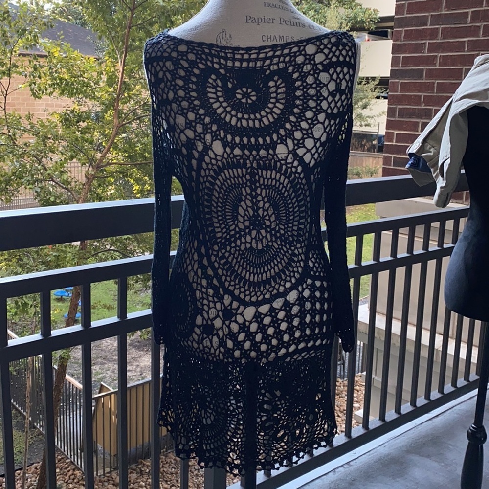 Black knit coverup open shoulder summer dress beachwear sunbathing swim coverup‌ - Picture 4 of 6